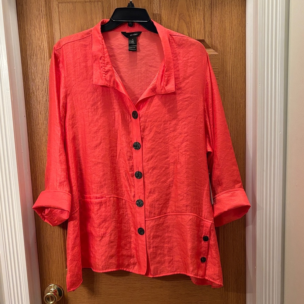 Ali Miles Vibrant Coral Button-Down Shirt